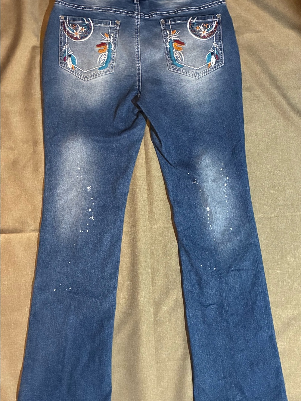 Flamingals Mid-rise Bootcut Embroidered Paint Splatter Denim Jeans Embellished L - Picture 9 of 13